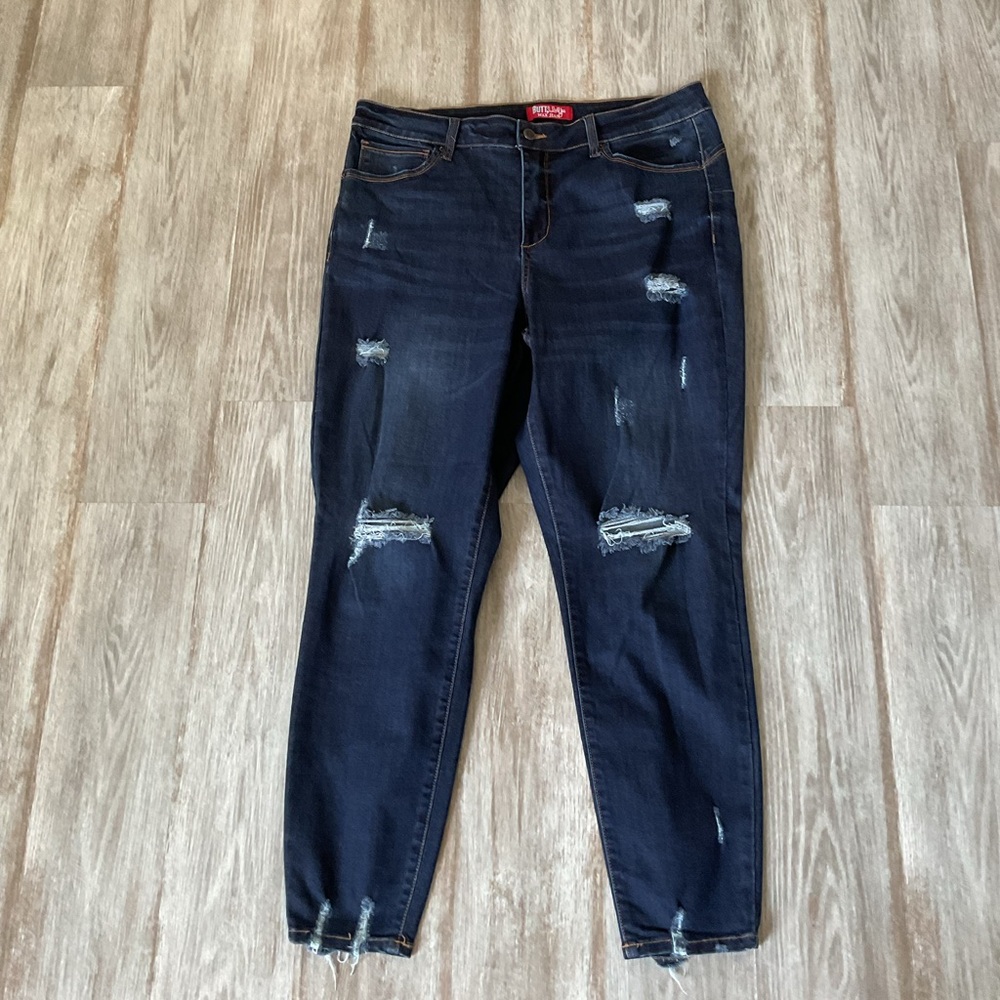 Distressed Dark Blue Jeans